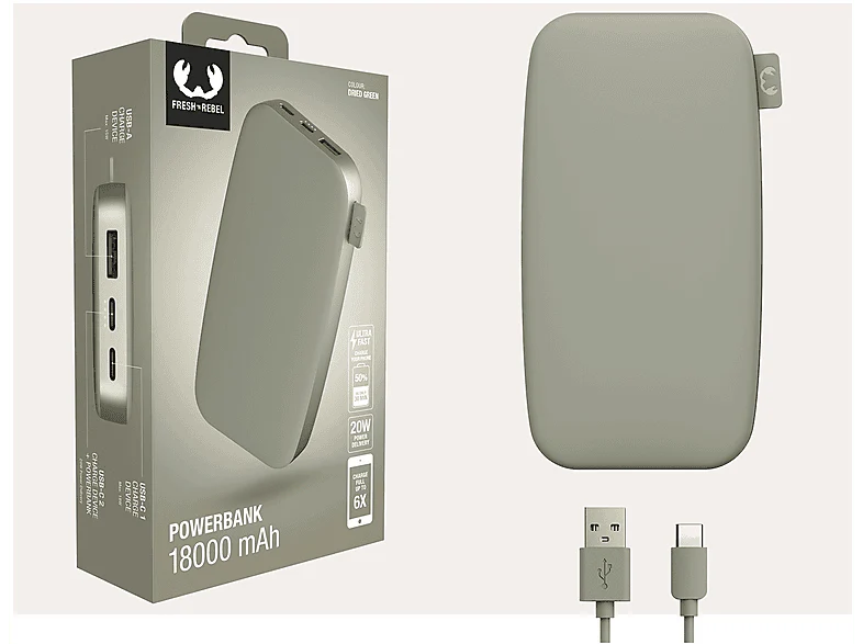FRESH N REBEL Powerbank 18 000 mAh Dried Green (2PB18100DG) - Image 9