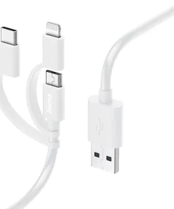 Alternative view of HAMA Câble USB 3-in-1 microUSB / Lightning / USB-C 1 m Blanc (201535)